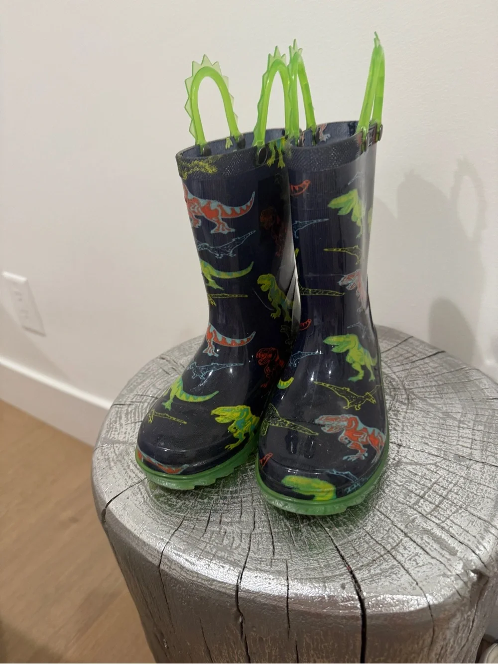 Cat & Jack Kids Navy Rain Boots with Green Dinosaur Accents